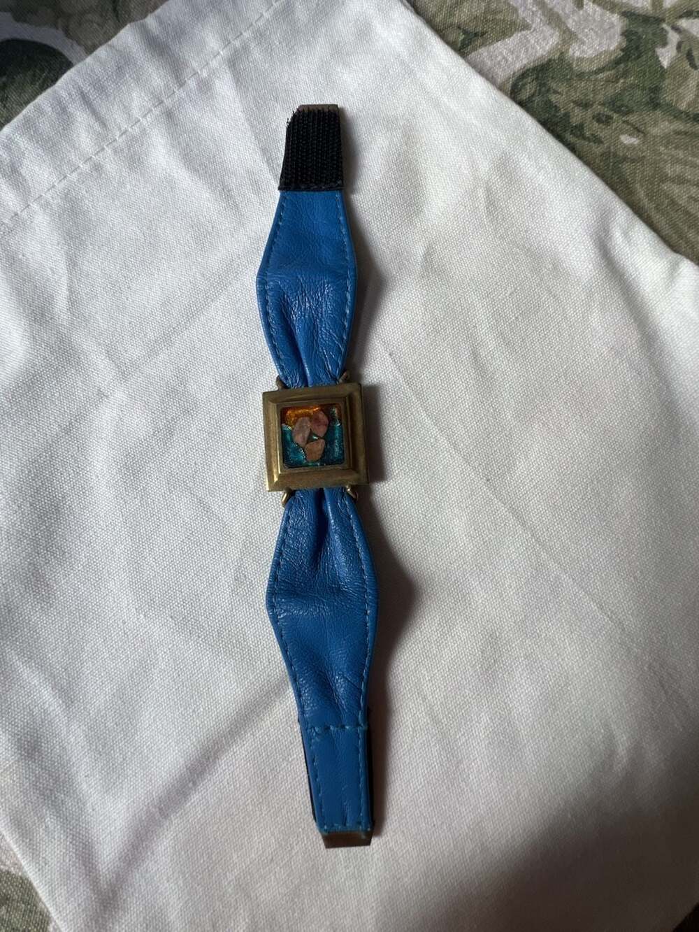 Cristalida Fused Art Glass Bracelet Turquoise Leather Blue Wrap Snap Cuff